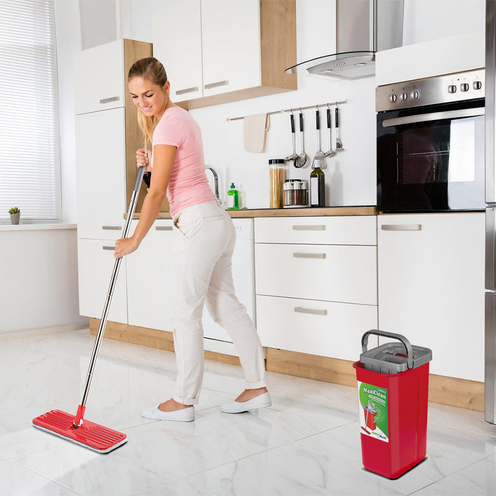 GreenBlue-Flachmopp mit Eimer und Auswringvorrichtung, zwei HQ-Mikrofaser-Einlagen, Fassungsvermögen 5,7 l, MaxiClean GB870 + Vileda Actifibre Pro-Tuch