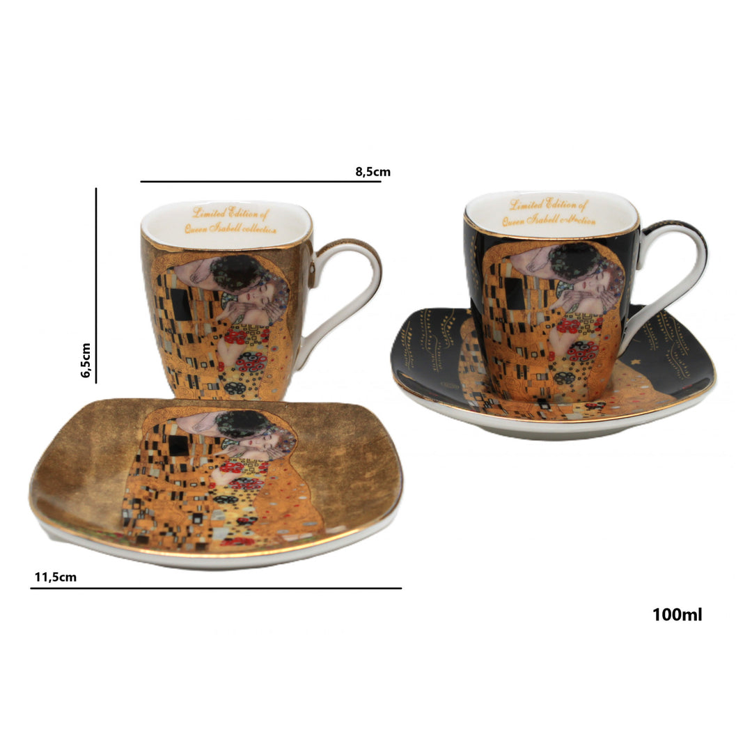 Porzellan-Espressotassen „Klimt – Der Kuss“, 2 x 100 ml, Queen Isabell