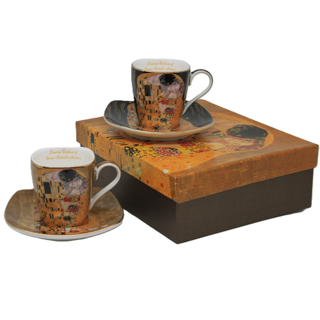 Porzellan-Espressotassen „Klimt – Der Kuss“, 2 x 100 ml, Queen Isabell