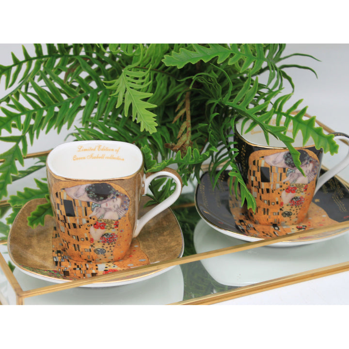 Porzellan-Espressotassen „Klimt – Der Kuss“, 2 x 100 ml, Queen Isabell