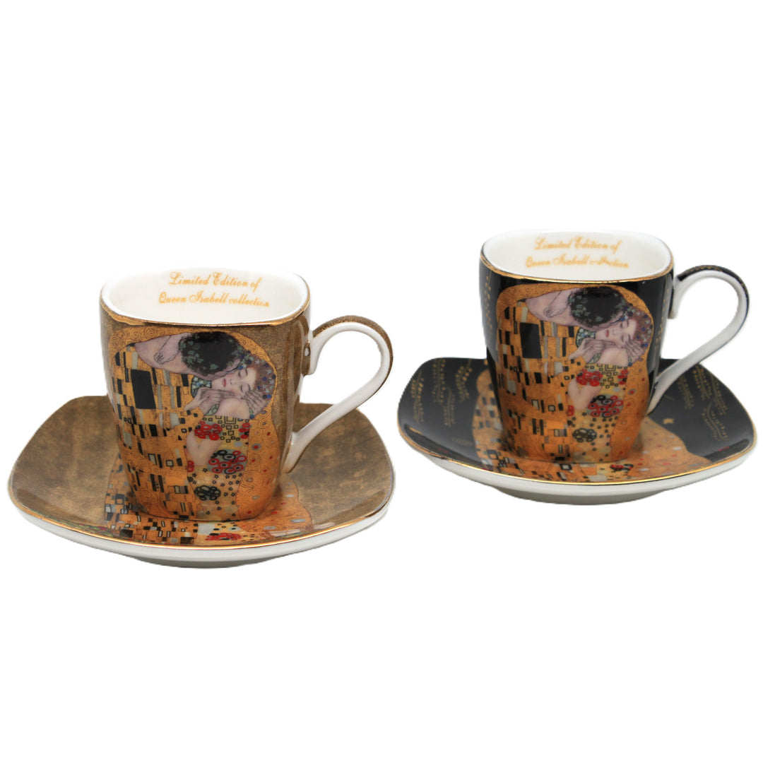 Porzellan-Espressotassen „Klimt – Der Kuss“, 2 x 100 ml, Queen Isabell