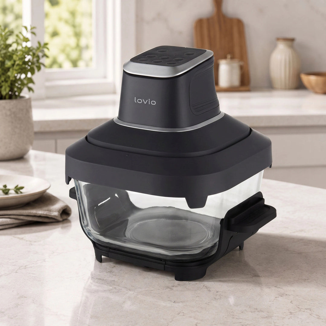 Fettfreie Heißluftfritteuse LOVIO PureFry Ultra Crisp LVAF003BK 4 l + 1,5 l, 1550 W, schwarz, mit Glasbehältern
