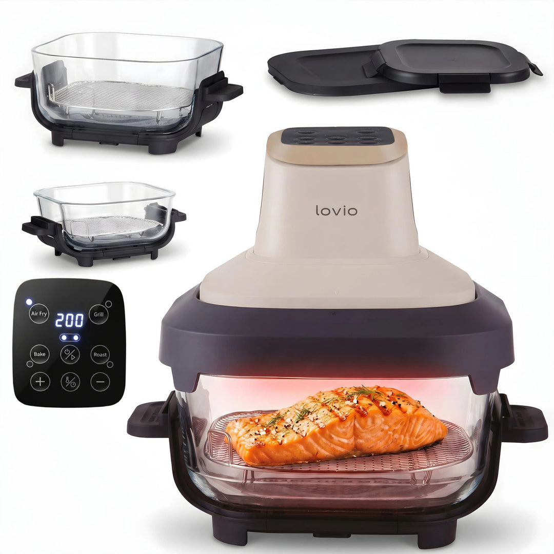 Fettfreie Heißluftfritteuse LOVIO PureFry Ultra Crisp LVAF003BE 4 l + 1,5 l, 1550 W, beige, mit Glasbehältern