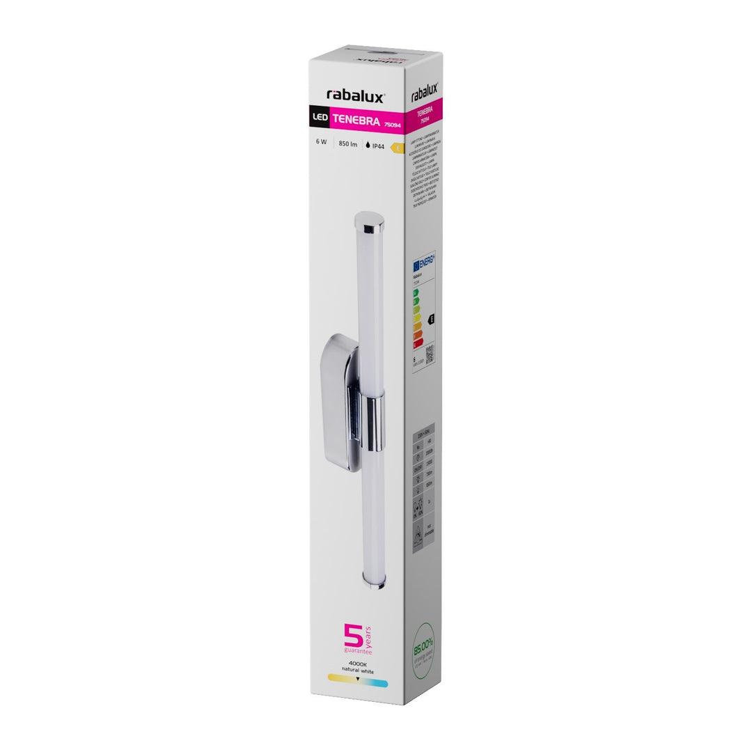 Innenwandleuchte Tenebra, LED 6 W, 730 lm, 4000 K, L 40 cm, IP44, Chrom, 75094