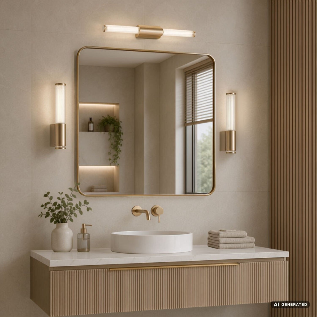 Badezimmer-Wandleuchte, Calyn, LED 8 W, 4000 K, 620 lm, L 40 cm, goldfarben, IP44, 75104