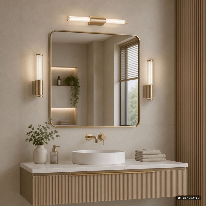 Badezimmer-Wandleuchte, Calyn, LED 8 W, 4000 K, 620 lm, L 40 cm, goldfarben, IP44, 75104