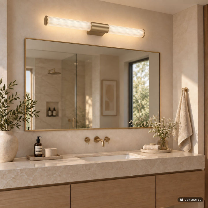 Badezimmer-Wandleuchte, Calyn, LED 15 W, 4000 K, 1450 lm, L 60 cm, goldfarben, IP44, 75105