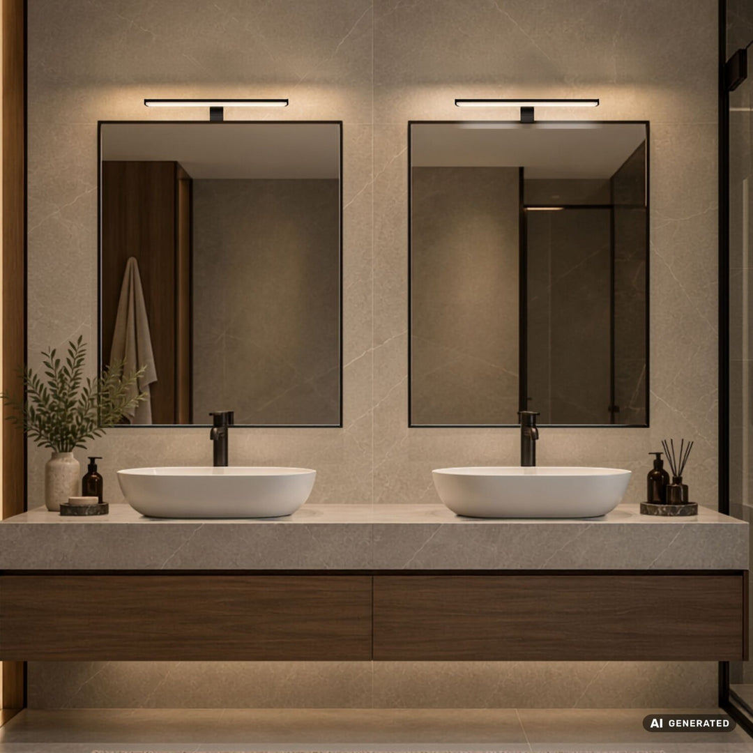 Badezimmer-Wandleuchte, Seyra, LED 8 W, 4000 K, 650 lm, L 40 cm, schwarz, IP44, 75112