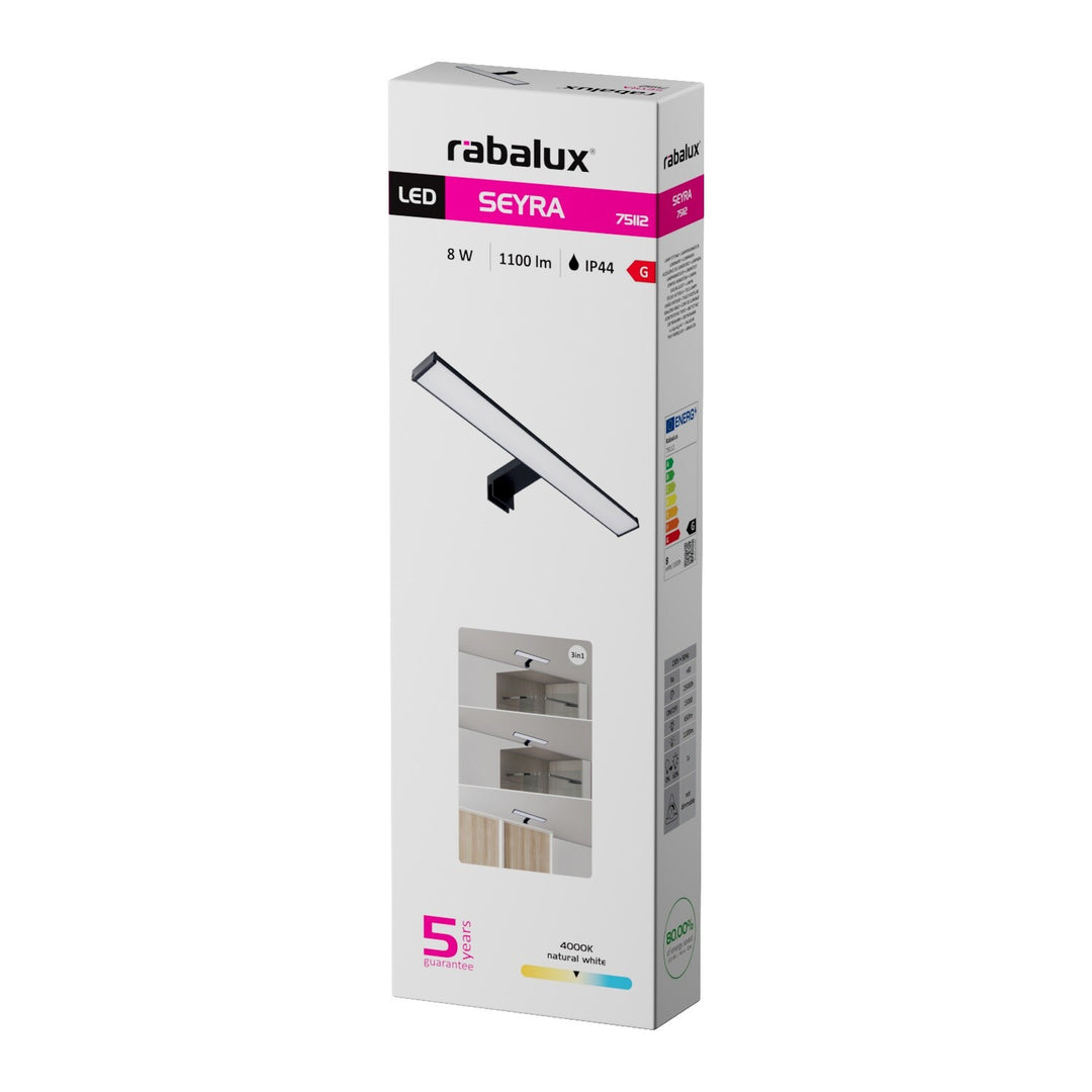 Badezimmer-Wandleuchte, Seyra, LED 8 W, 4000 K, 650 lm, L 40 cm, schwarz, IP44, 75112