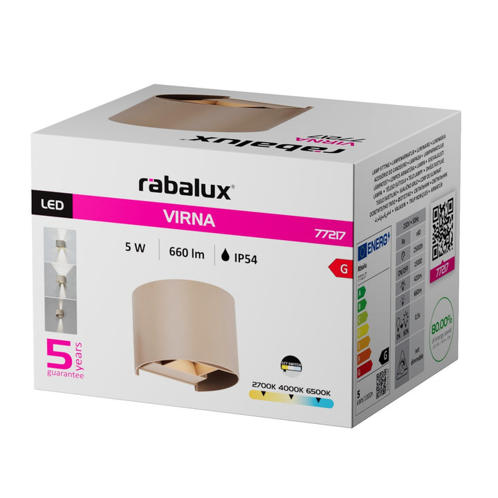 Außenwandleuchte, Virna, LED 5 W, 420 lm, Farbtemperatur 2700, 4000, 6500 K, IP54, grau-beige, 77217