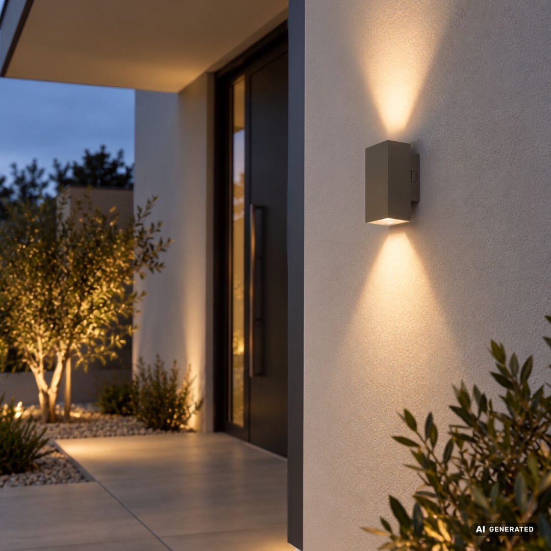 Außenwandleuchte, Urfa, LED 18 W, 1800 lm, Farbtemperatur 2700, 4000, 6500 K, H 16 cm, IP65, grau-beige, 77215