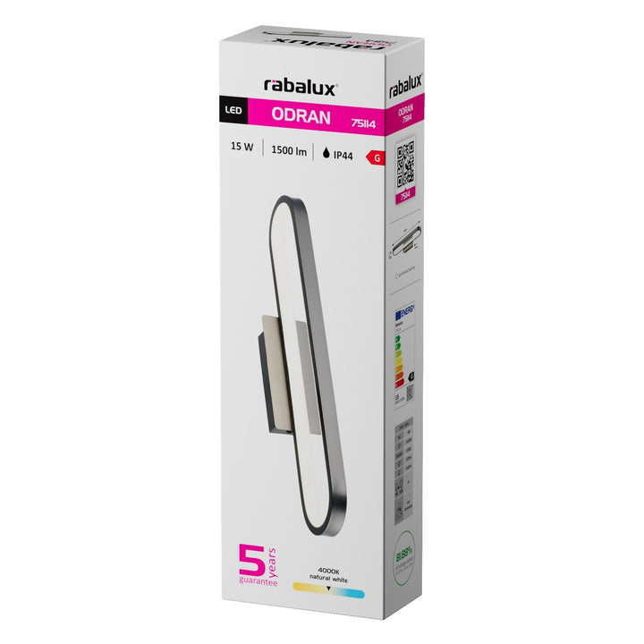 Badezimmer-Wandleuchte, Odran, LED 15 W, 1200 lm, 4000 K, L 40 cm, Gunmetal, IP44, 75114