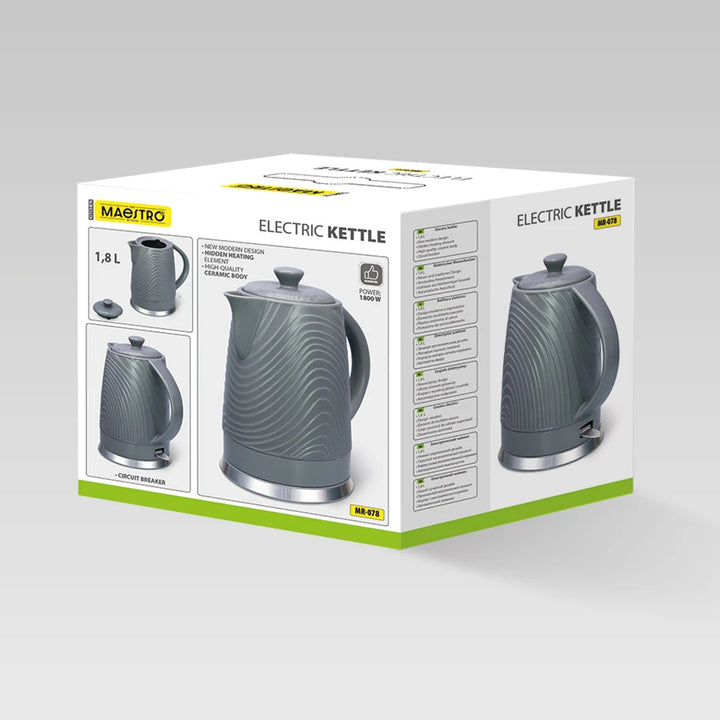 Maestro-Wasserkocher, Fassungsvermögen 1,8 l, Leistung 1800 W, Warmhaltefunktion, Anti-Calc-Filter, MR-078