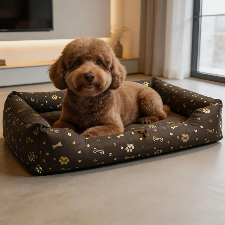 Hundebett, 100 x 75, wasserfest, goldene Knochen, zerlegbar, Dogs4life
