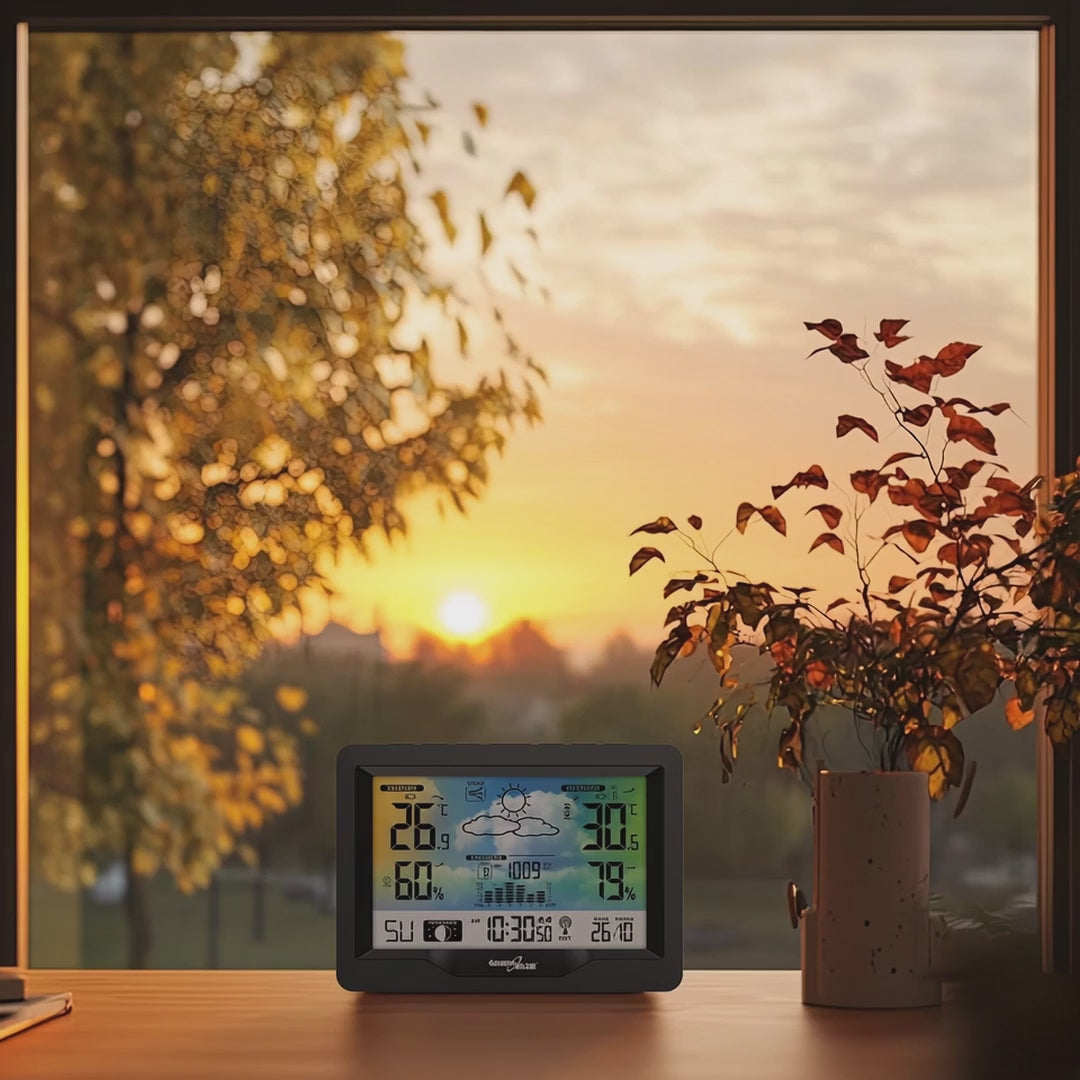 GreenBlue Funkwetterstation, Farbe, mit DCF, Mondphasen, Barometer, Kalender, Netzteil, GB540N