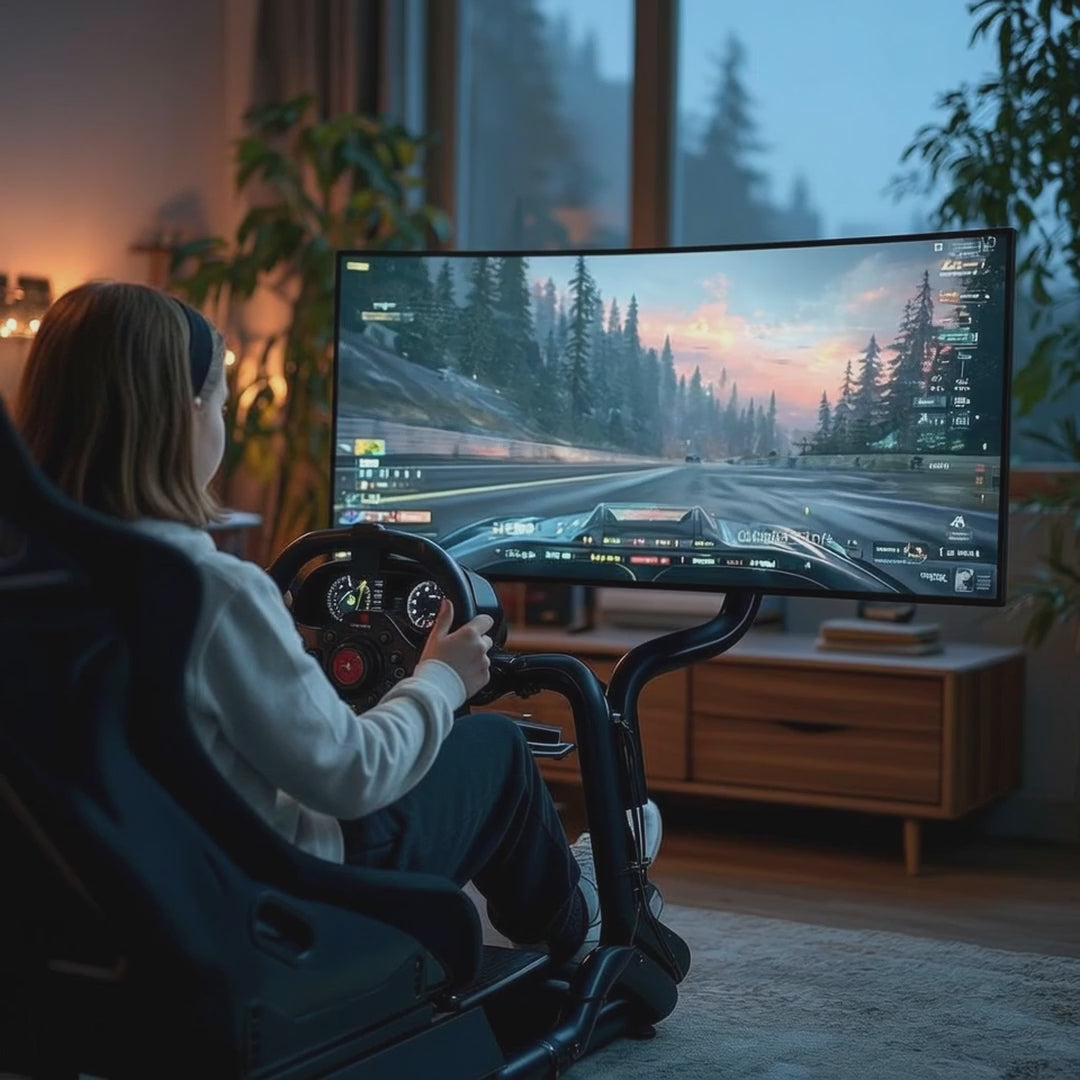 Rennsimulator Cockpit 3 in 1 Spielsitz bis 130kg Schalthebelhalterung Lenkradständer TV-Halterung bis 50" Max. Vesa 400x200 …