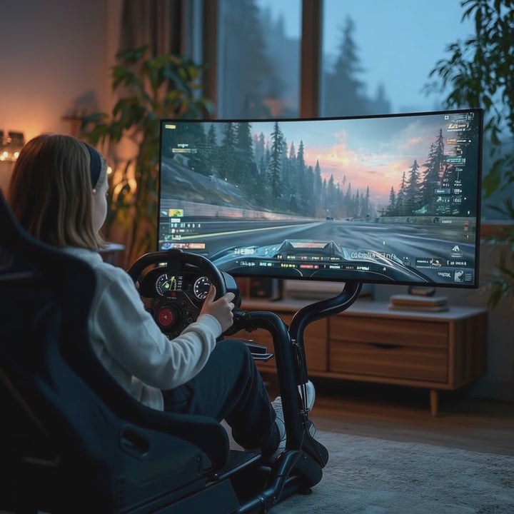 Rennsimulator Cockpit 3 in 1 Spielsitz bis 130kg Schalthebelhalterung Lenkradständer TV-Halterung bis 50" Max. Vesa 400x200 …