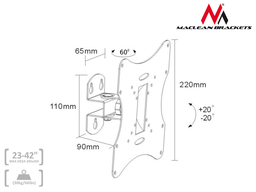 Maclean MC-501A B schwarz Halterung für TV oder Monitor 23-50" 30kg vesa 200x200