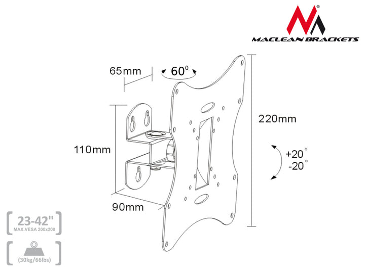 Wandhalterung PLASMA, LCD, LED 23-50" Maclean MC-501A B