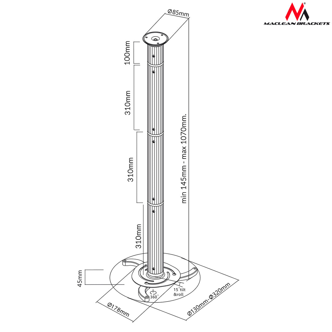 Maclean Brackets Beamerhalterung MC-517S Halterung Deckenhalterung Projektorhalterung
