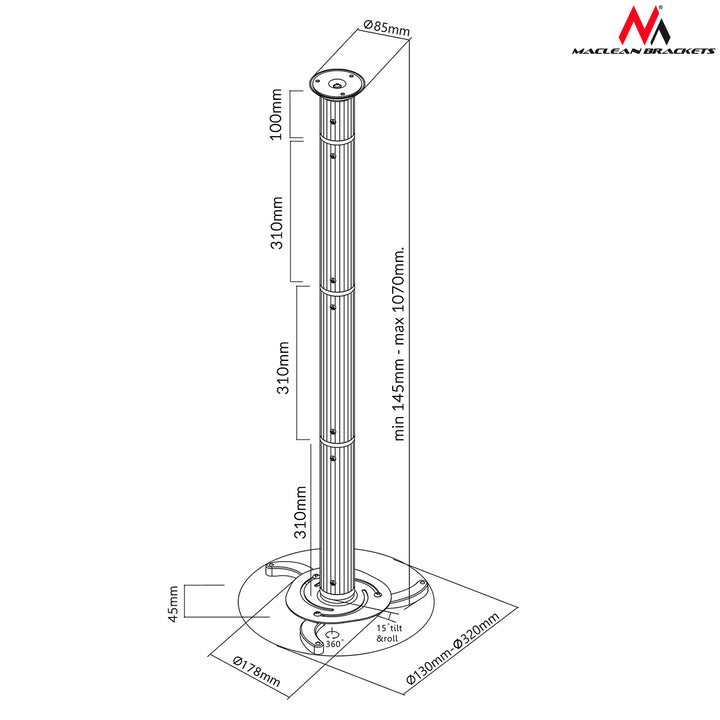 Maclean Brackets Beamerhalterung MC-517S Halterung Deckenhalterung Projektorhalterung