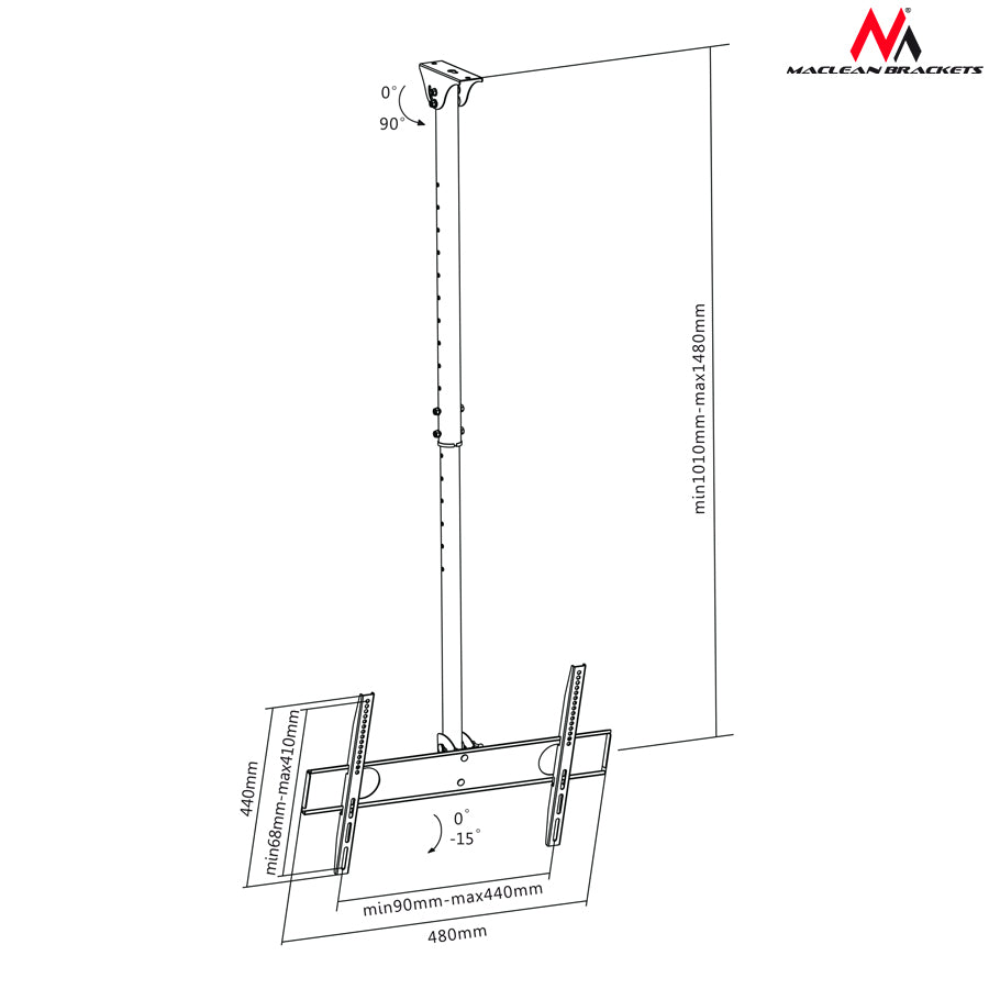 Maclean MC-631 TV Deckenhalterung 2 Maximale VESA Norm:VESA 75 x 75
