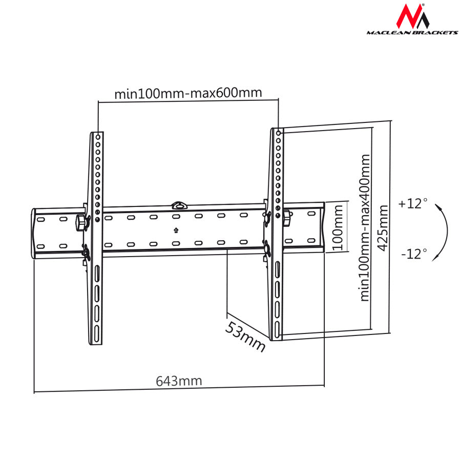 Fernseher Wandhalterung Maclean MC-668  max VESA 600x400, 37-85", do 40kg, MC-668