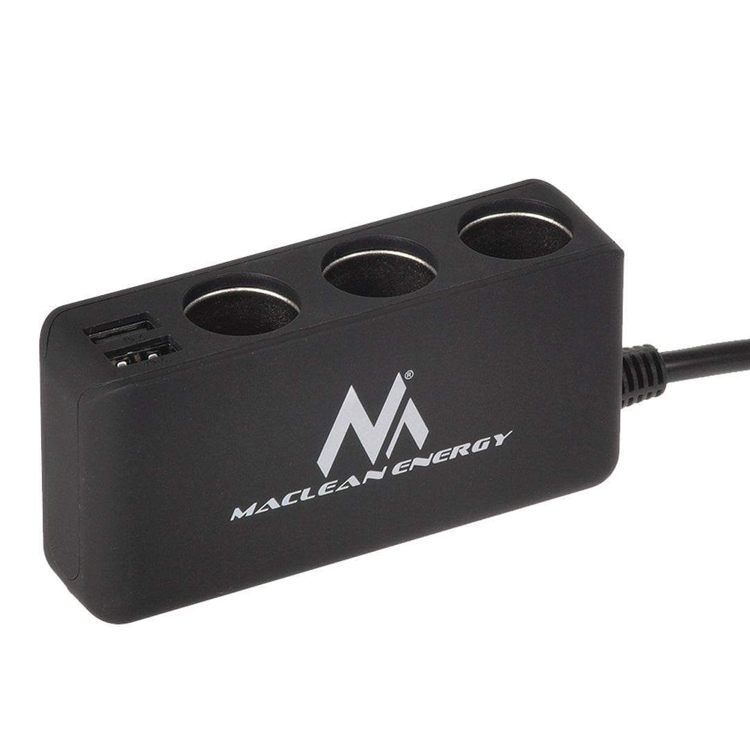 Maclean Auto-Zigarettenanzünder-Steckdosen-Verteiler, Voltmeter, 3 Zigarettenanzünder-Steckdosen, 4xUSB, 4,8A, max 120W, schwarz, gummiert, MCE117