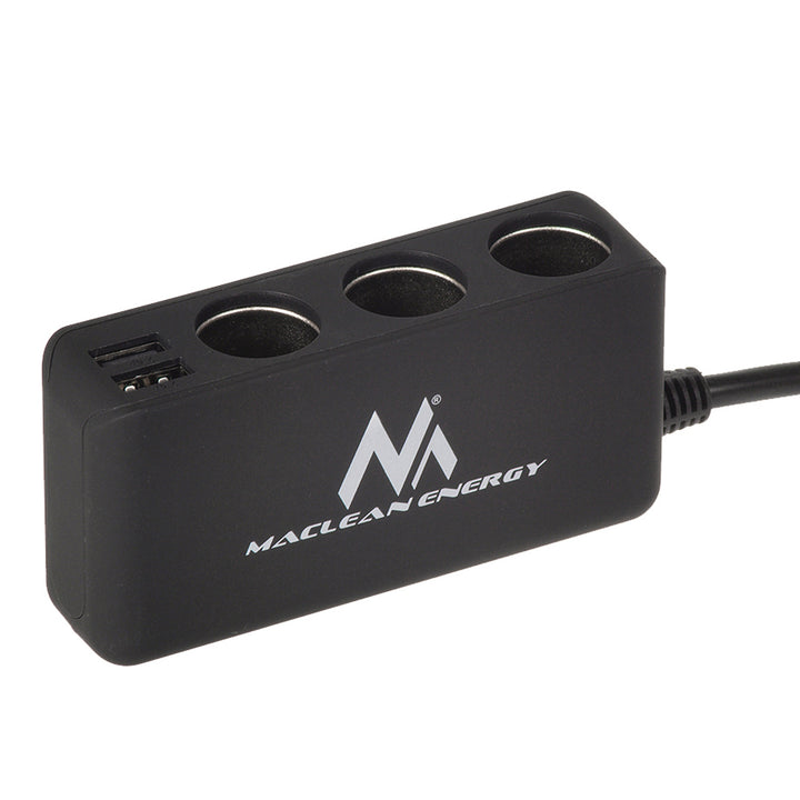 Maclean Auto-Zigarettenanzünder-Steckdosen-Verteiler, Voltmeter, 3 Zigarettenanzünder-Steckdosen, 4xUSB, 4,8A, max 120W, schwarz, gummiert, MCE117