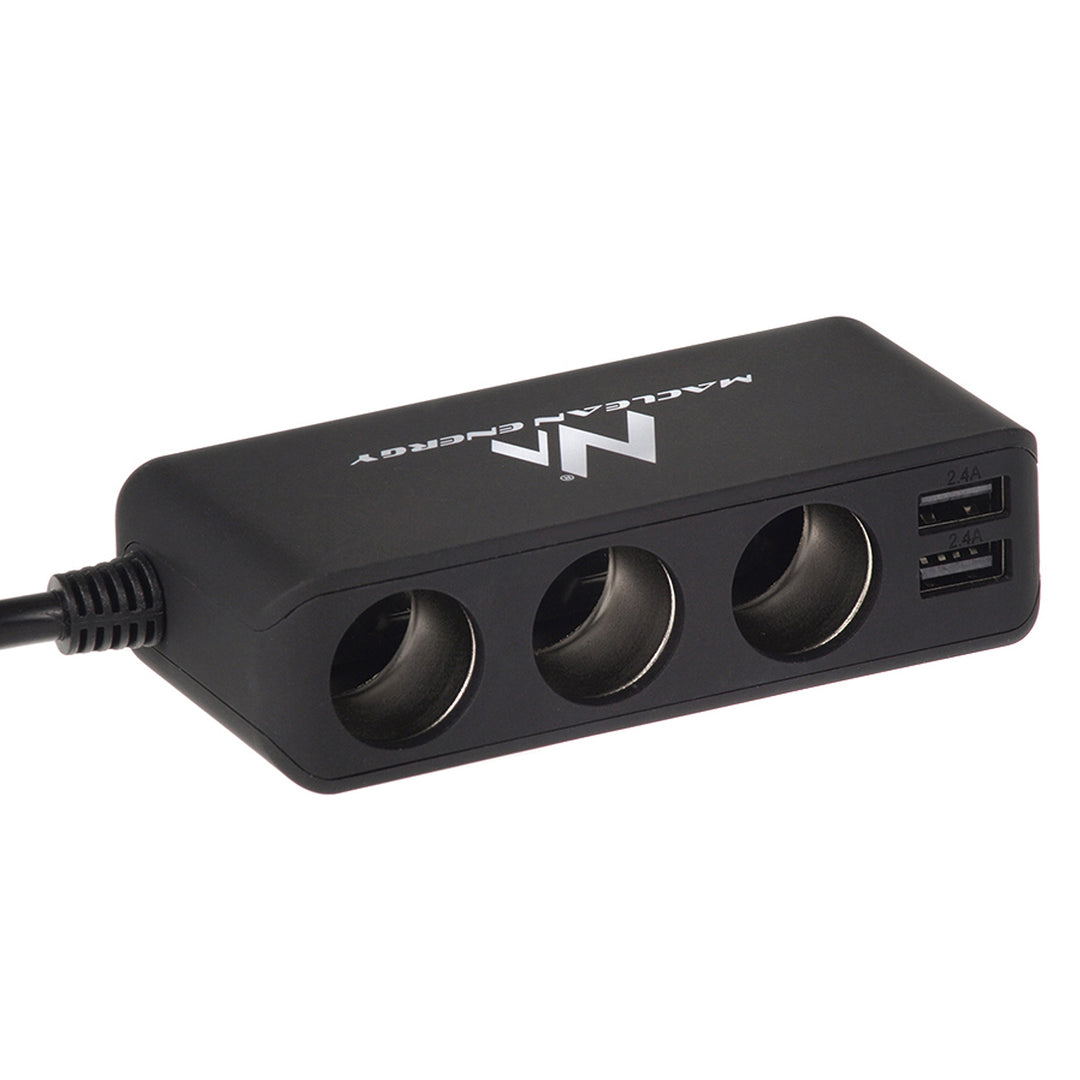 Maclean Auto-Zigarettenanzünder-Steckdosen-Verteiler, Voltmeter, 3 Zigarettenanzünder-Steckdosen, 4xUSB, 4,8A, max 120W, schwarz, gummiert, MCE117