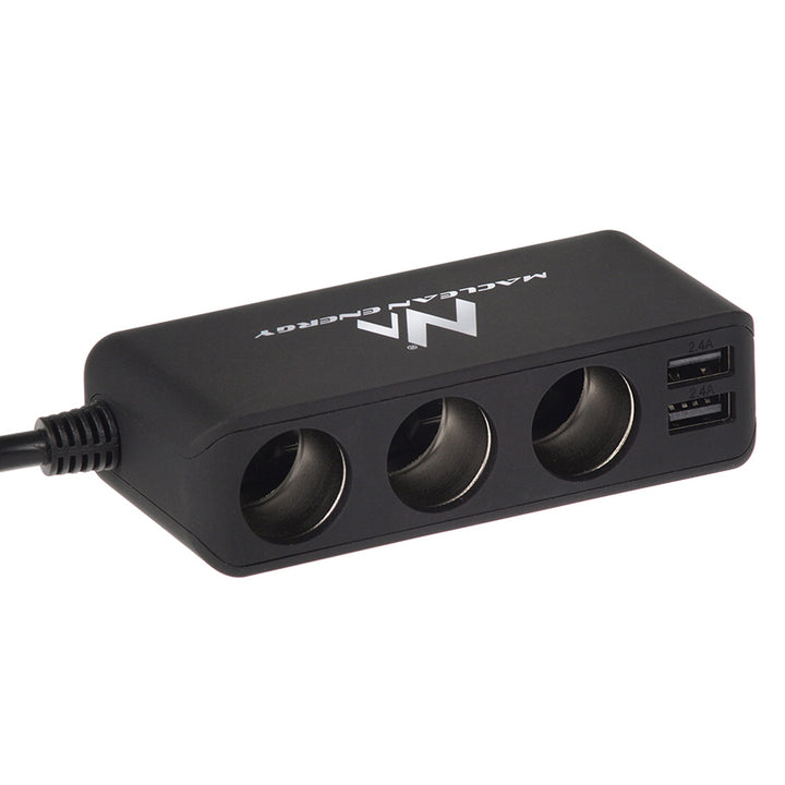 Maclean Auto-Zigarettenanzünder-Steckdosen-Verteiler, Voltmeter, 3 Zigarettenanzünder-Steckdosen, 4xUSB, 4,8A, max 120W, schwarz, gummiert, MCE117