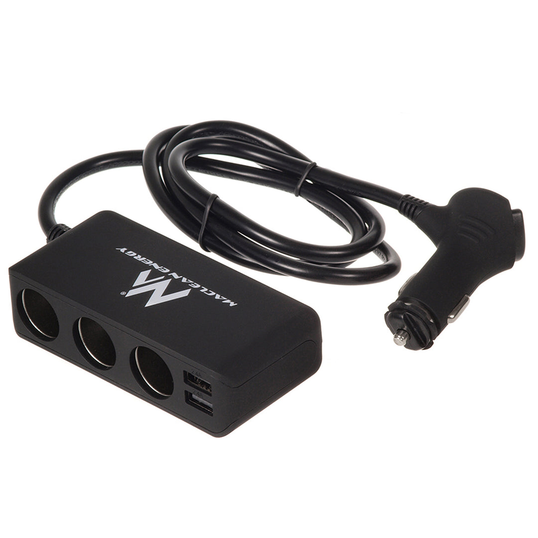 Maclean Auto-Zigarettenanzünder-Steckdosen-Verteiler, Voltmeter, 3 Zigarettenanzünder-Steckdosen, 4xUSB, 4,8A, max 120W, schwarz, gummiert, MCE117
