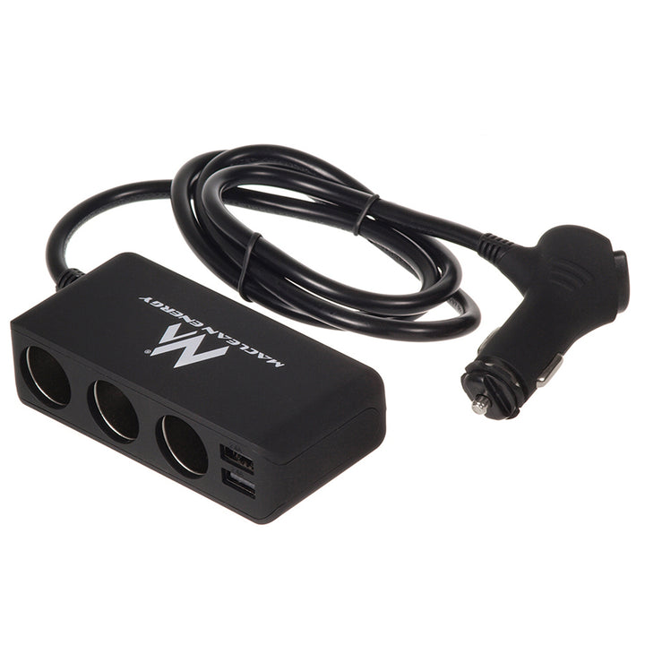 Maclean Auto-Zigarettenanzünder-Steckdosen-Verteiler, Voltmeter, 3 Zigarettenanzünder-Steckdosen, 4xUSB, 4,8A, max 120W, schwarz, gummiert, MCE117