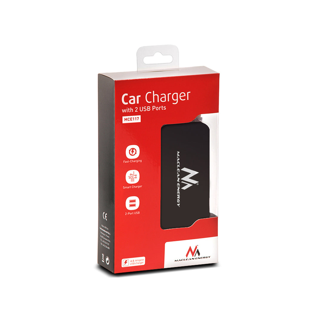 Maclean Auto-Zigarettenanzünder-Steckdosen-Verteiler, Voltmeter, 3 Zigarettenanzünder-Steckdosen, 4xUSB, 4,8A, max 120W, schwarz, gummiert, MCE117