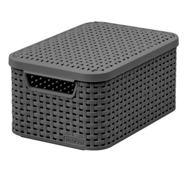 Curver Korb, vielseitig einsetzbar, mit Deckel, dunkelgrau, Rattan Style M