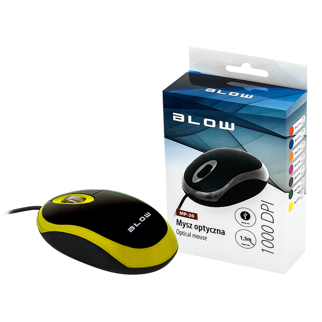 Optische Maus Blow, USB, 1000 DPI, universal, gelb, MP-20