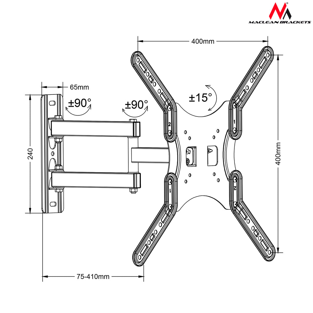 Fernseher &amp; Monitor Wandhalterung Halter VESA 75-400 30kg Drehbar Neigbar MC-759