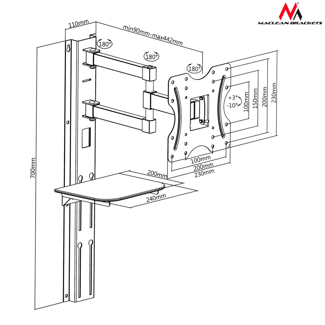 Fernseher Wandhalterung mit Ablage - Maclean MC-771