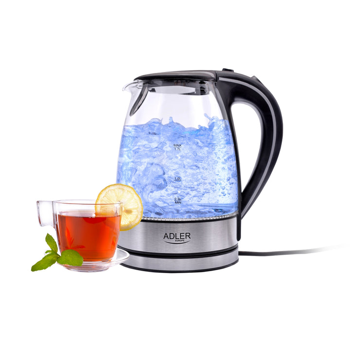 Wasserkocher Glas Glaswasserkocher Beleuchtung Edelstahl  Adler elektrischer Kocher transparent Wasserkessel