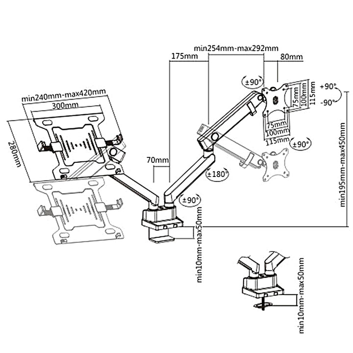 Maclean Brackets MC-813 - Halterung für je einen Monitor u. Laptop