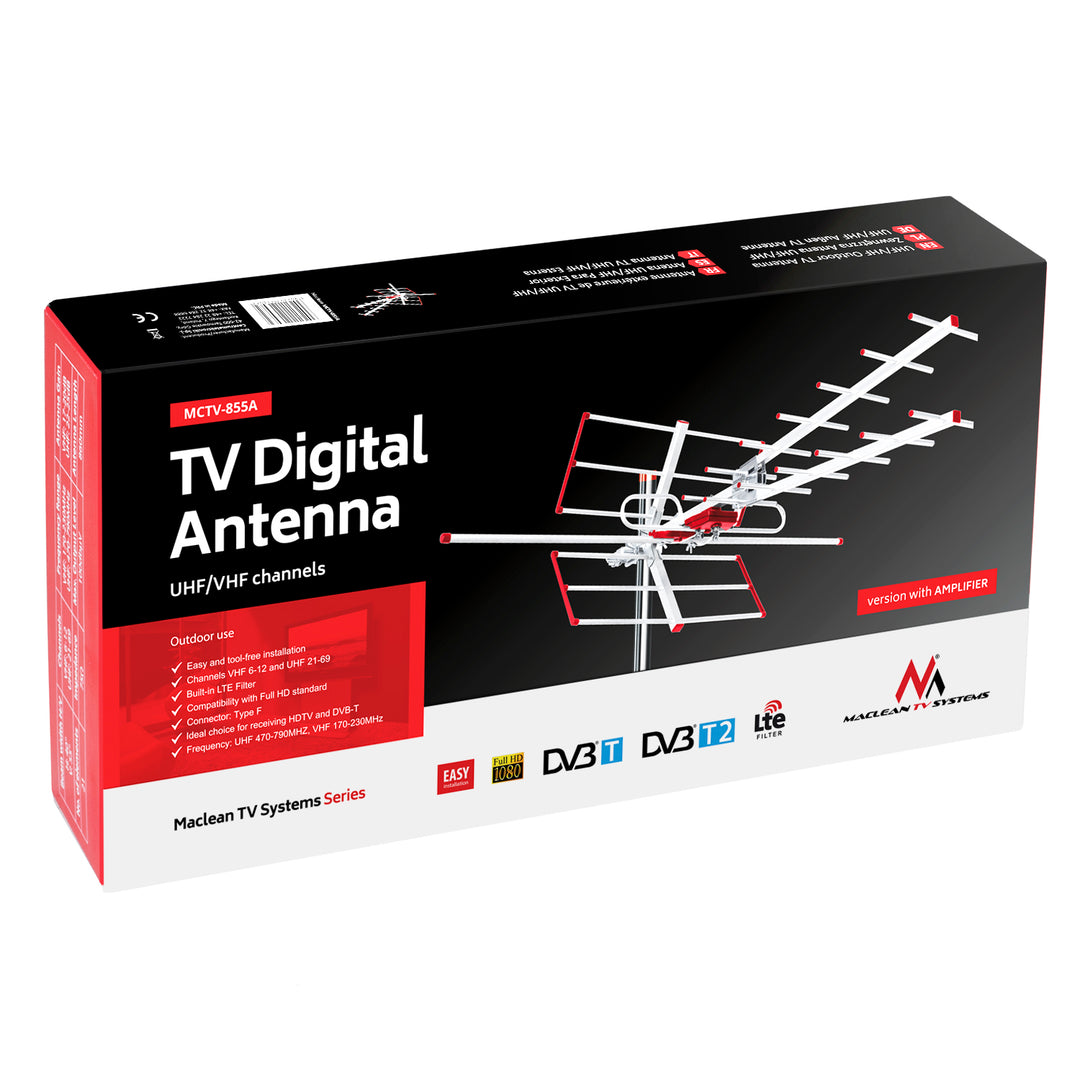 Aktive TV Außenantenne Maclean TV Systems MCTV-855A - Aktiv DVB-T DVB-T2 Full HD