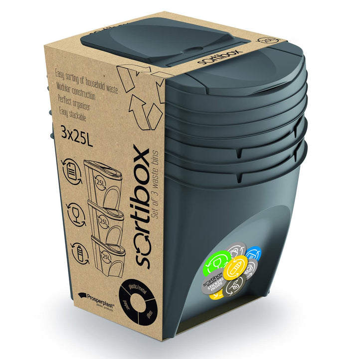 Sortibox Sortiercontainerkörbe Plastikbehältern Organizer Abfallkörbe 3x20L