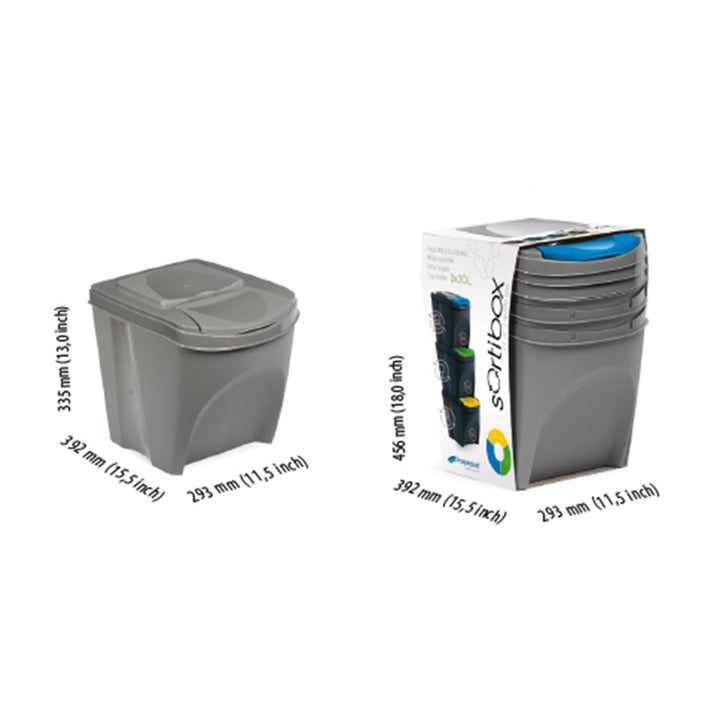 Sortibox Sortiercontainerkörbe Plastikbehältern Organizer Abfallkörbe 3x20L