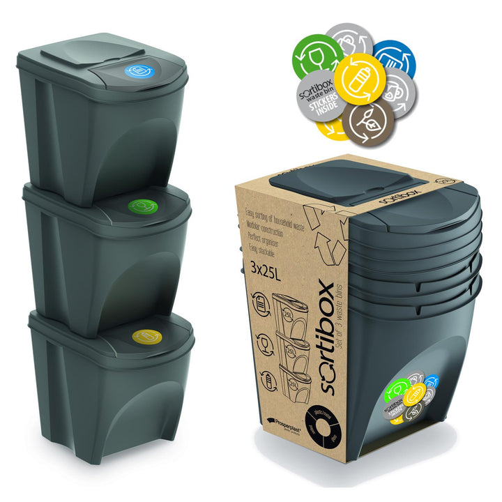 Sortibox Sortiercontainerkörbe Plastikbehältern Organizer Abfallkörbe 3x20L