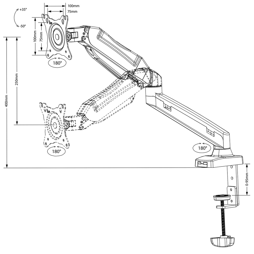 Hochwertige 1-Fach Monitor Tischhalterung 13"-27" bis 8kg VESA 75x75 100x100