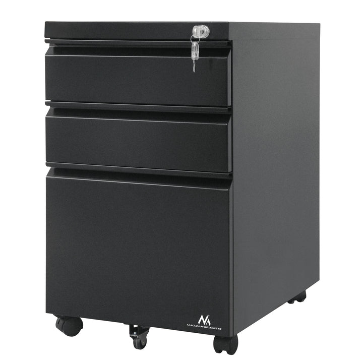 Büro-Rollcontainer mit Schloss Bürodatenschrank Büro-Rollcontainer 3 Schubladen 39x64x50cm Schwarz