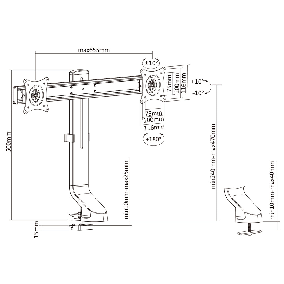 Dual Monitor Halterung für Schreibtisch Computertisch - Maclean Brackets MC-854