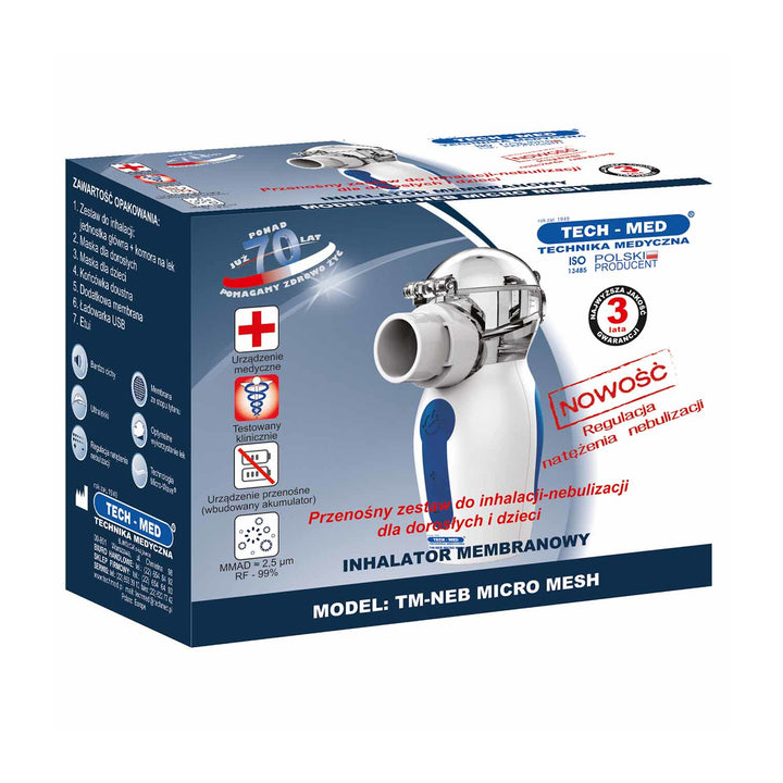 Tech-Med Micro Mesh Membran-Inhalationsgerät Inhalator Membran-Vernebler MicroWave-Technologie Tragbar für Kinder und Erwachsene