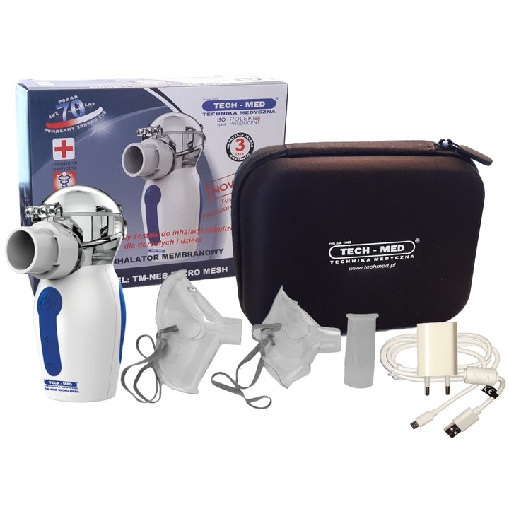 Tech-Med Micro Mesh Membran-Inhalationsgerät Inhalator Membran-Vernebler MicroWave-Technologie Tragbar für Kinder und Erwachsene