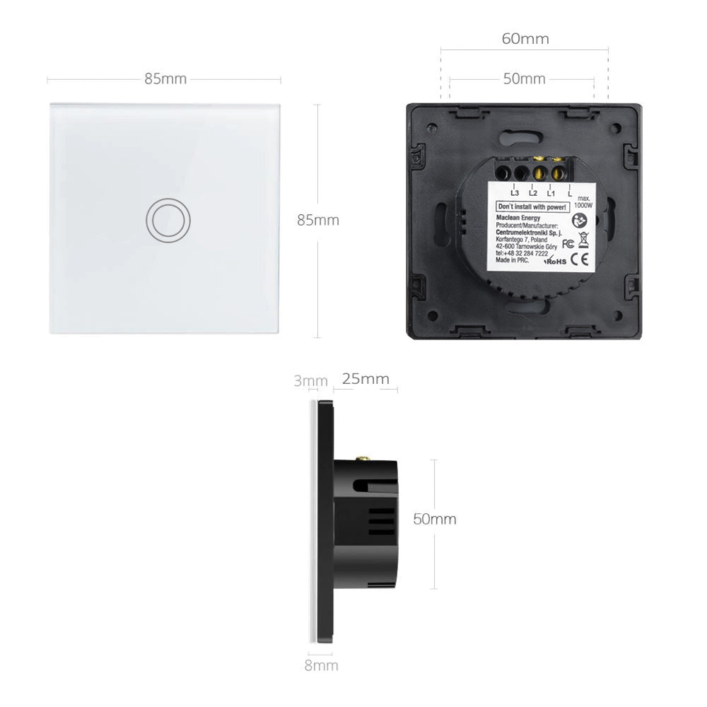 Maclean Energy MCE702W Single Touch Netzschalter Glas Weiß